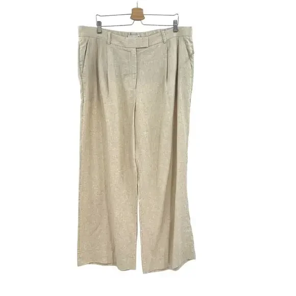 Abercrombie & Fitch Sloane Trouser Pants Linen Blend Khaki Tan Beige Size 34 18R - Picture 2 of 14